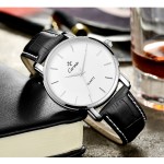 Black Faux Leather Strap Round White Dial Vintage Watch Silver Case 40mm